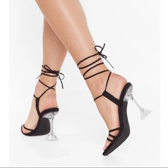 Nasty Gal Shoes Nasty Gal Strappy Clear Stiletto Heels Size